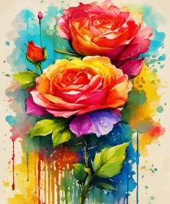 Colorful Splatter Roses Art Diamond Painting