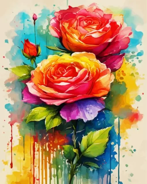 Colorful Splatter Roses Art Diamond Painting