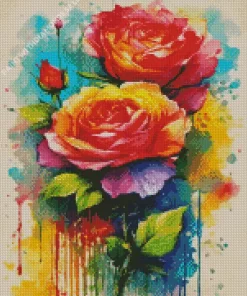 Colorful Splatter Roses Art Diamond Painting