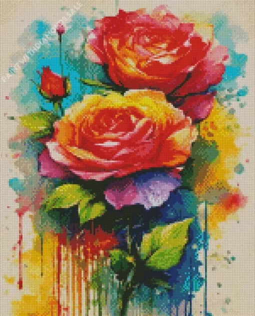 Colorful Splatter Roses Art Diamond Painting