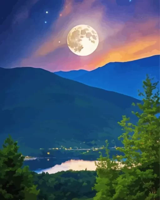 Cool Full Moon Landscape Diamond Painting