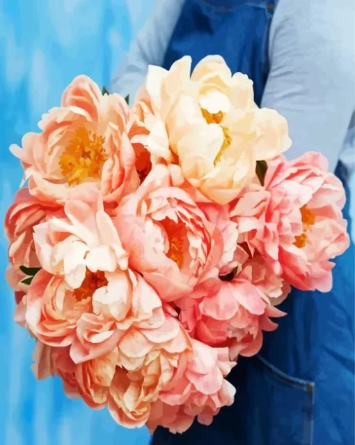 Coral Sunset Peony Bouquet Diamond Painting