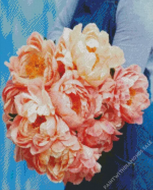 Coral Sunset Peony Bouquet Diamond Painting