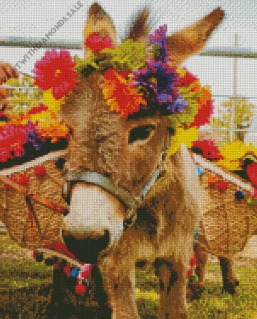 Donkey And Flowers Diamond Painting