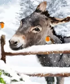 Donkey And Robins Christmas Diamond Painting