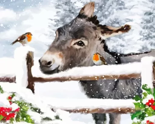 Donkey And Robins Christmas Diamond Painting