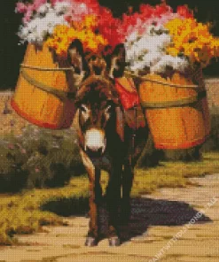 Donkey Carrying Flowers Diamond Painting