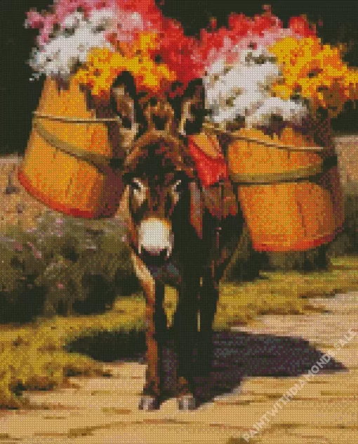 Donkey Carrying Flowers Diamond Painting