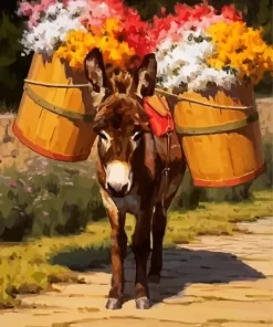 Donkey Carrying Flowers Diamond Painting