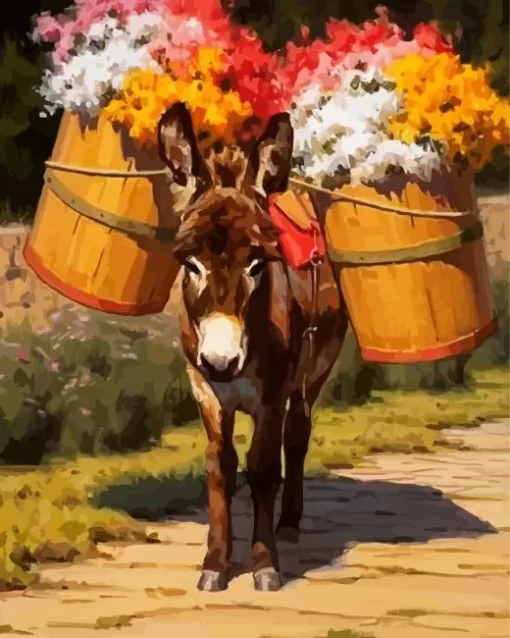 Donkey Carrying Flowers Diamond Painting