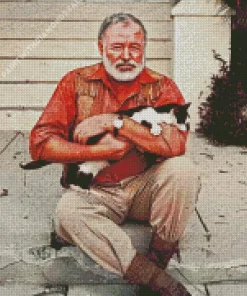 Ernest Hemingway And Cat Diamond Painting