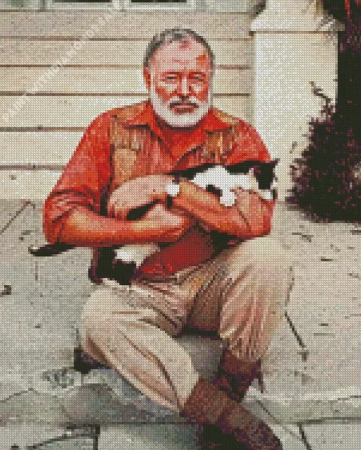 Ernest Hemingway And Cat Diamond Painting