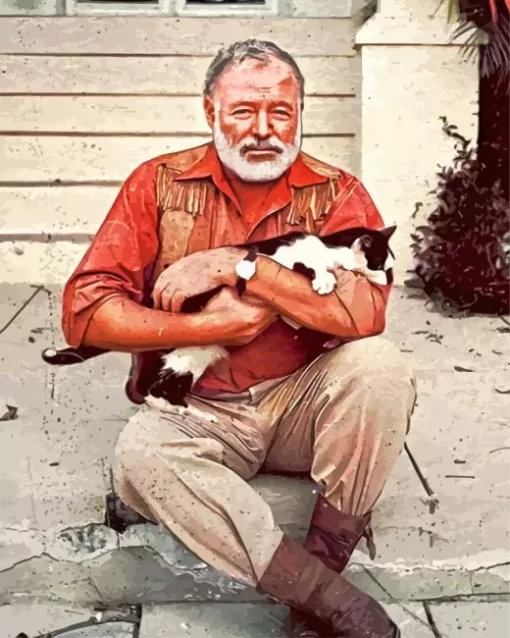 Ernest Hemingway And Cat Diamond Painting