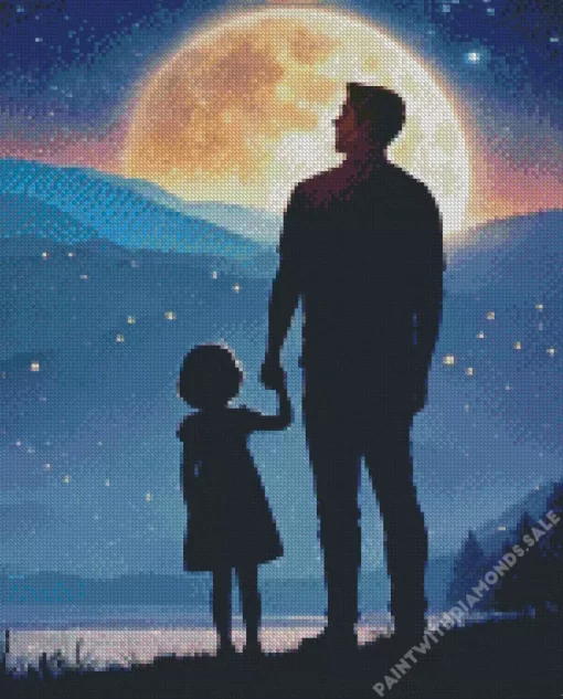 Father And Daughter Galaxy Silhouette Diamond Painting