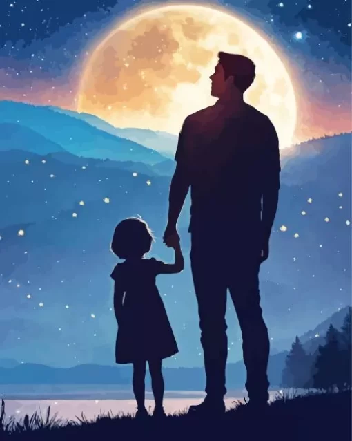 Father And Daughter Galaxy Silhouette Diamond Painting