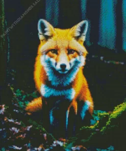 Fox In Forest At Night Diamond Painting