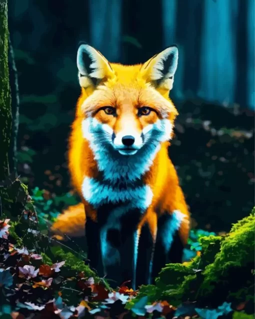 Fox In Forest At Night Diamond Painting