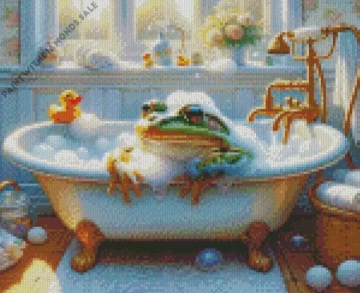 Frog In Bath Chilling Diamond Painting