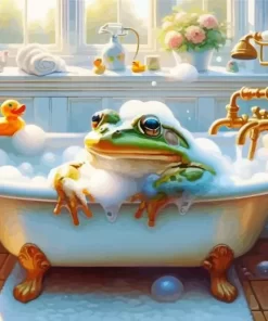 Frog In Bath Chilling Diamond Painting