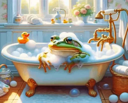 Frog In Bath Chilling Diamond Painting