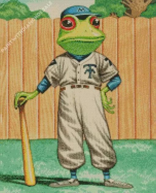 Frog Playing Baseball Diamond Painting