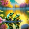 Green Frogs On Lily Pad Diamond Painting