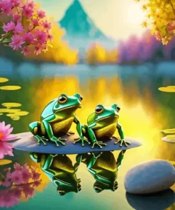 Green Frogs On Lily Pad Diamond Painting