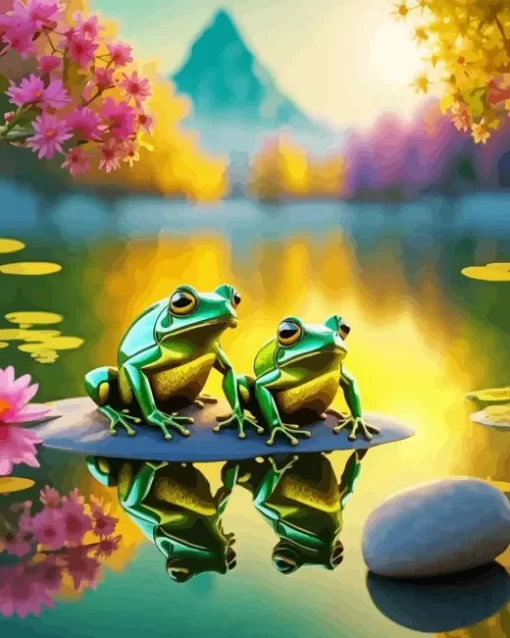 Green Frogs On Lily Pad Diamond Painting