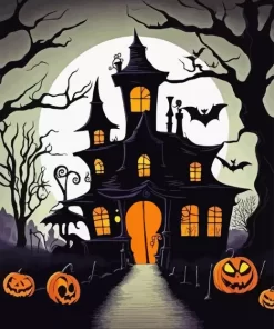 Halloween Castle Silhouette Diamond Paintings