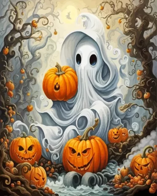 Halloween Ghost And Pumpkins Diamond Paintings