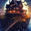 Full Moon Halloween House Diamond Paintings