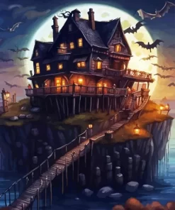 Full Moon Halloween House Diamond Paintings