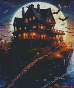 Full Moon Halloween House Diamond Paintings