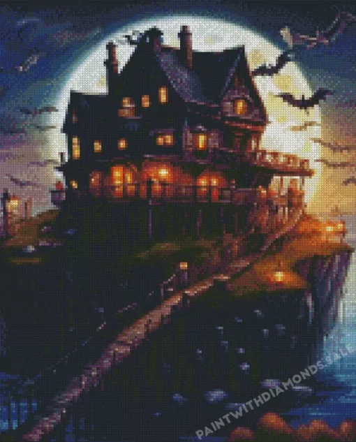 Full Moon Halloween House Diamond Paintings