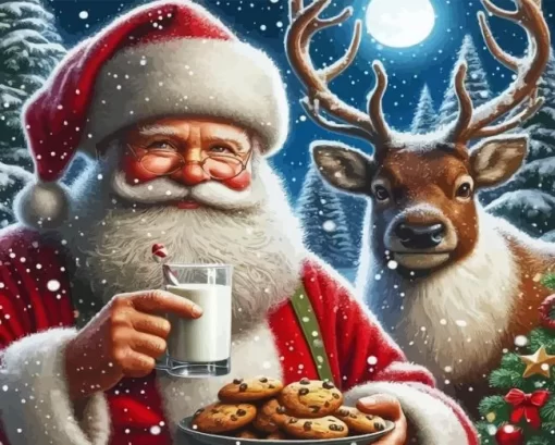 Santa Eating Cookies Diamond Paintings