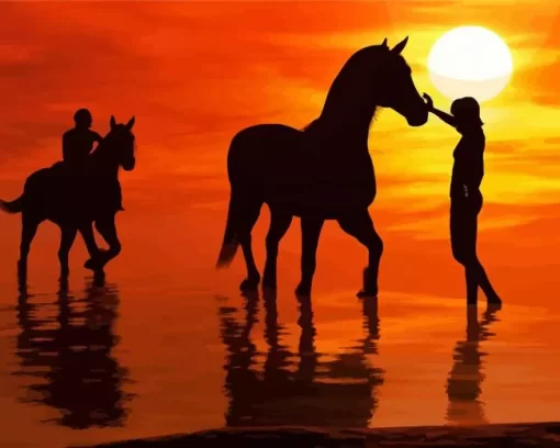 Horse Silhouette At Sunset Diamond Painting