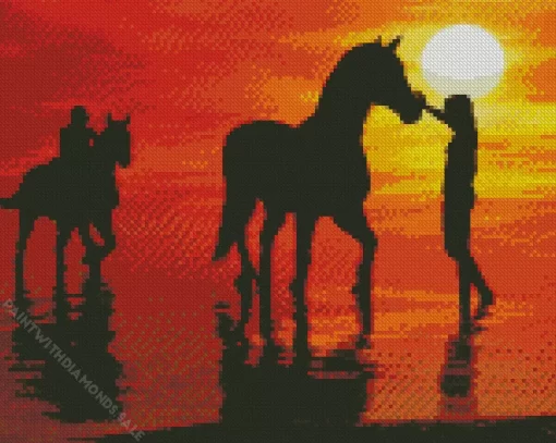 Horse Silhouette At Sunset Diamond Painting