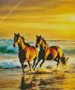 Horses In The Sea Diamond Painting