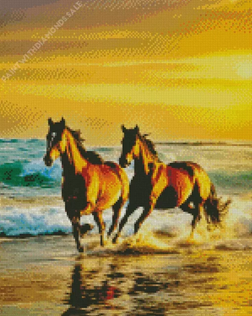 Horses In The Sea Diamond Painting