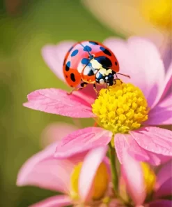 Ladybug On A Pink Flower Diamond Painting