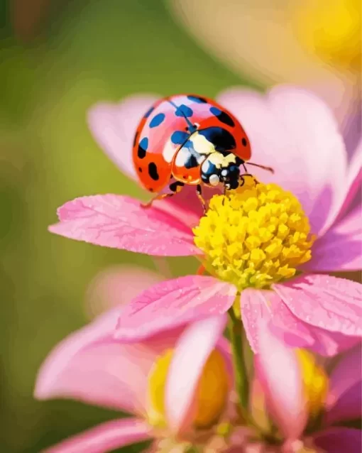 Ladybug On A Pink Flower Diamond Painting