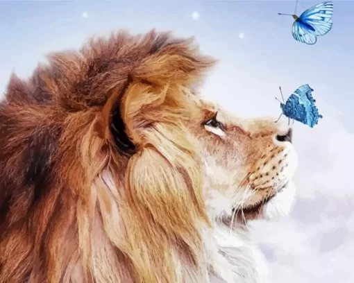 Lion And Butterflies Diamond Painting