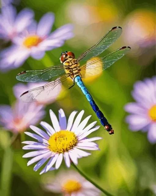 Little Dragonfly And Daisy Flower Diamond Painting