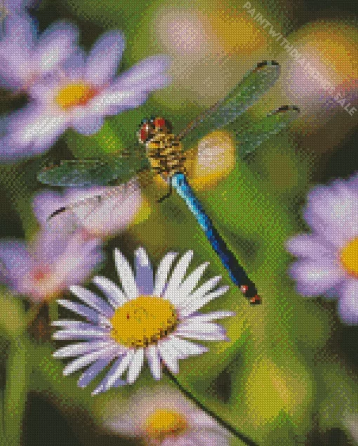 Little Dragonfly And Daisy Flower Diamond Painting