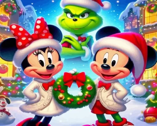 Mickey And Minnie Mouse And Grinch Diamond Paintings