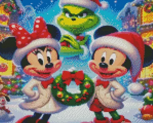 Mickey And Minnie Mouse And Grinch Diamond Paintings