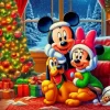 Minnie And Mickey Mouse Celebrating Christmas Diamond Paintings