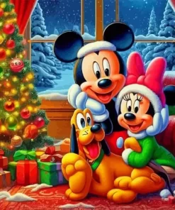 Minnie And Mickey Mouse Celebrating Christmas Diamond Paintings