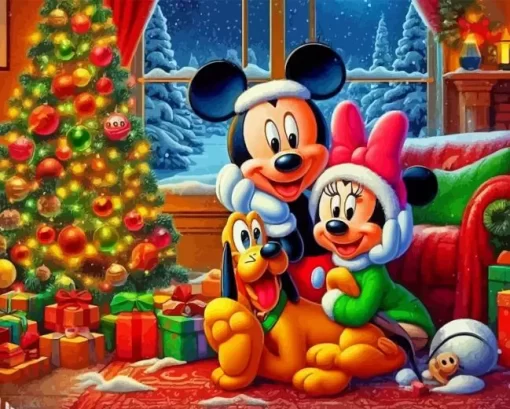 Minnie And Mickey Mouse Celebrating Christmas Diamond Paintings