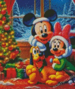 Minnie And Mickey Mouse Celebrating Christmas Diamond Paintings